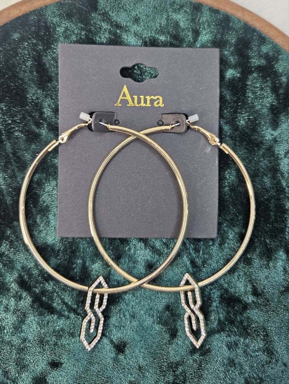 Aura Gold Hoop Earrings with Crystal Geometric Drops